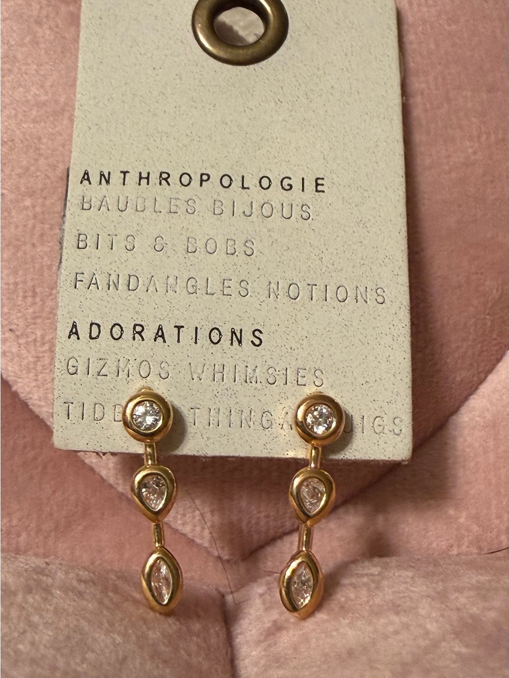 Anthropologie Gold Drop Earrings with Clear Stones